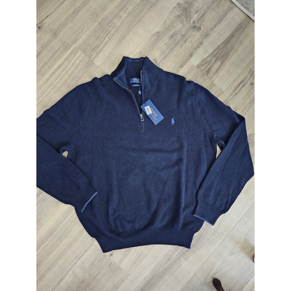 Polo Ralph Lauren Mens XL Pima Cotton Quarter Zip Pullover Sweater Navy Heather